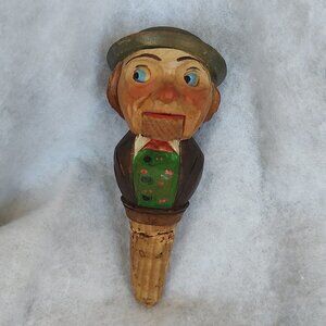 Vintage Anri wood carved mechanical bottle stopper,
